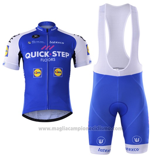 2017 Abbigliamento Ciclismo Quick Step Floor Blu Manica Corta e Salopette